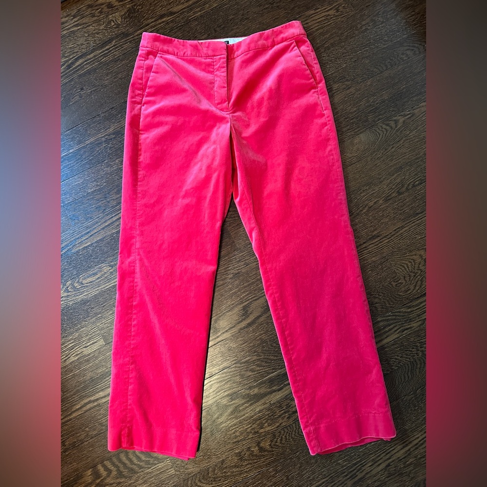 J. Crew Kate Cotton Stretch Straight Leg Velvet Pants Size 10 Dragonfruit color